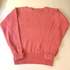 VTG Polo Ralph Lauren Pink Coral Cotton Shaker Knit Crew Neck Sweater Women's M